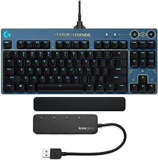 Logitech Teclado para jogos G PRO Mechanical GX Brown Tactile Switch (Edição League of Legends) com apoio de palma e pacote Hub (3 itens)