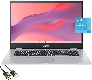 ASUS Chromebook para estudantes e negócios, tela FHD Micro-Edge de 17,3 polegadas, Intel Celeron N4500 (até 2,80 GHz), 4 GB de RAM, 64 GB eMMC, teclado, Wi-Fi 6, webcam, USB-C, cabo HDMI PDG, Chrome