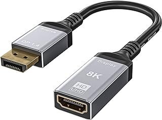 Adaptador 8K Active Displayport para HDMI, DP 1.4 (fonte) para HDMI 2.1 (monitor), adaptadores macho para fêmea, suporta ultra resolução 8K 30HZ 4K 120HZ para Dell, Lenovo, NVIDIA, AMD e mais