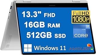 Samsung Galaxy Book2 360 13 2 em 1 Laptop 33.8 cm FHD AMOLED Touchscreen 12ª geração Intel 10-Core i7-1255U 16GB RAM 512GB SSD teclado retroiluminado leitor de impressão digital Thunderbolt USB-C HDMI