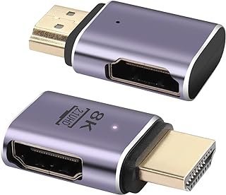 PNGKNYOCN Adaptador HDMI 8K, pacote com 2, 48 Gbps 2.1 HDMI macho para ângulo esquerdo, adaptador de extensão HDMI fêmea suporta 8K @60Hz, 4K@120Hz, HDR, eARC (curva esquerda)