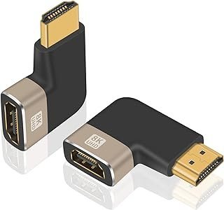 Duttek Adaptador HDMI de ângulo reto macho para fêmea versão 2.1, adaptador HDMI 8K de 90 graus, adaptador HDMI de alta velocidade 48 Gbps suporta transmissão de áudio e vídeo 8K para TV, Roku, Fire