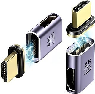 HESKUL Adaptador magnético HDMI 2.1 fêmea para macho, conector magnético HDMI 8K para HDMI extensor, suporte lateral esquerdo e direito 8K @60Hz 48Gbps para laptop, PC, monitor