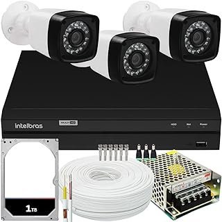 Kit DVR Intelbras 4 canais H.265 1TB 3 câmeras Full HD 20m