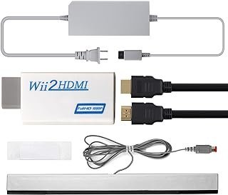 CUDCAY Adaptador 4 em 1 Wii para HDMI + cabo de alimentação Wii adaptador CA + barra de sensor Wii com fio barra de sensor de movimento + cabo HDMI de alta velocidade de 1,5 m compatível com Nintendo
