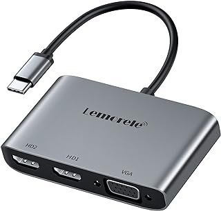 Lemorele Adaptador USB C para HDMI VGA duplo, 4 em 1 tipo C para VGA conversor divisor HDMI com porta de áudio de 3,5 mm, para MacBook Pro/Air, Dell XPS 13/15, Chromebook, Galaxy S9/S8, Surface Pro