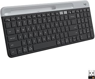 Logitech K585 Teclado sem fio fino para v rios dispositivos, suporte integrado para dispositivo; para laptop, tablet, desktop, smartphone, Win/Mac, Bluetooth/receptor, compacto, interruptor f cil, bateria de 24 meses grafite
