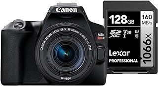 Câmera Digital Canon EOS Rebel SL3 (BKUS) 1855F4STM BR kit com Cartão de Memória Lexar Silver 128GB