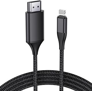 JUCONU Cabo HDMI para iPhone, conector adaptador de cabo HDMI HDTV 1080p atualizado, conversor compatível com tela de sincronização de vídeo AV digital para dispositivos iPhone/i-Pad, sem necessidade de fonte de alimentação (4 metros, preto)