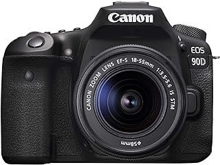 Canon Câmera DSLR [EOS 90D] com EF-S 18-55 é Kit de lentes STM, Wi-Fi integrado, CMOS AF Dual Pixel e tela sensível ao toque de ângulo variado de 3 polegadas, preta