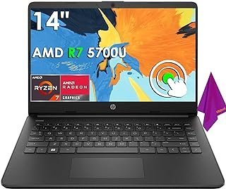 HP Laptop de 14 polegadas – tela sensível ao toque – Micro-Edge – AMD Ryzen 7 5700U (Beats i7 1255U) – Wi-Fi – Bluetooth – Preto – Win11 com pano (16 GB de RAM | SSD de 512 GB)