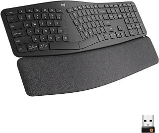 Teclado sem fio Logitech ERGO K860 com Layout de Teclado Dividido, Suporte para Descanso de Pulso, Tecido Resistente a Manchas, Conexão Bluetooth e USB – Compatível com Windows e Mac.