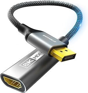 SWITCHFLUX Adaptador DisplayPort 1.4 para HDMI 2.1 [8K@60Hz,4K@120Hz,2K@165Hz] Active DP macho para HDMI fêmea compatível com HDCP 2.3/HDR/DSC 1.2 para HP, Lenovo, Dell, AMD, NVIDIA (unidirecional)