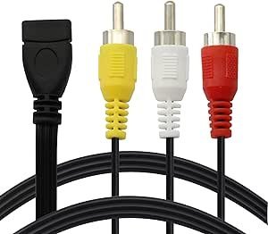 Cabo USB para RCA, USB A 2.0 fêmea para 3 conectores RCA macho divisor áudio vídeo AV cabo adaptador composto para TV/PC -5FT (USB 2.0 fêmea para RCA macho)