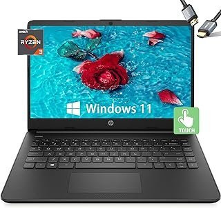 HP Tela sensível ao toque para laptop de 14 polegadas – Windows 11 – AMD Ryzen3 5300U – AC sem fio – Webcam – Leitor de cartão SD – Cabo USB C – Cabo HDMI – Laptop pequeno para estudantes