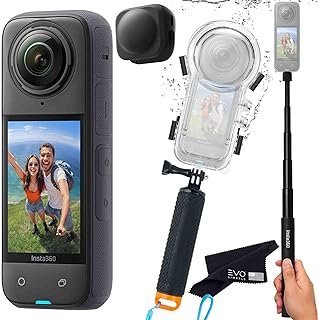 Insta360 Pacote de mergulho X4 – Câmera de ação 360 à prova d’água com sensores de 1/2 polegada 48 MP, vídeo 8K 360 HDR, foto de 72 MP 360 | Pacote inclui bastão de selfie, aderência flutuante, tampa