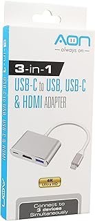 AON Adaptador USB C para HDMI tipo C com saída HDMI 4K, porta USB C e adaptador de carregamento rápido USB 3.0, conversor AV multiportas, compatível com MacBook Pro, MacBook Air 2019/2018, iPad Pro