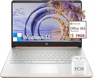 HP Laptop de 14 polegadas para estudantes universitários, escola, Intel Celeron N4120, 8 GB de RAM, 192 GB de armazenamento (64 GB eMMC + cartão SD de 128 GB), Windows 11, 1 ano de escritório 365, HDMI, webcam, ouro rosa, PCM