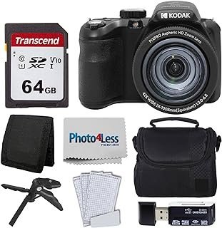 Kodak PIXPRO AZ425 Câmera digital + cartão de memória de 64 GB + capa de câmera (preto) + leitor de cartão USB + tripé de mesa + acessórios (preto)