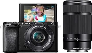Sony Câmera sem espelho Alpha A6100 com lentes zoom de 16-50 mm e 55-210 mm, ILCE6100Y/B, preta