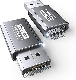 Adaptador 4K DisplayPort para HDMI, pacote com 2, JSAUX DP PC para monitor HDMI conversor de vídeo UHD 2K @ 120Hz, adaptador unidirecional 4K @ 30 DP para HDTV macho para fêmea compatível com Dell, Lenovo, HP, GPU, AMD, NVIDIA