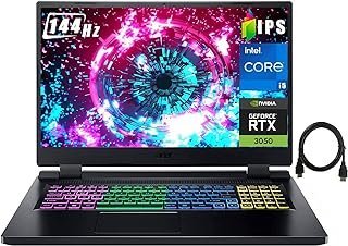 Acer Laptop gamer Nitro 5 de 17,3 polegadas FHD IPS 144Hz, Intel 12 núcleos i5-12500H até 4,5 GHz, GeForce RTX 3050, 16 GB RAM, SSD de 1 TB, teclado RGB retroiluminado, Windows 11, com cabo HDMI