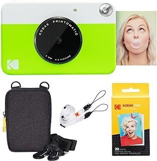 Kodak Câmera instantânea Printomatic (verde) pacote básico + papel Zink (20 folhas) + capa deluxe