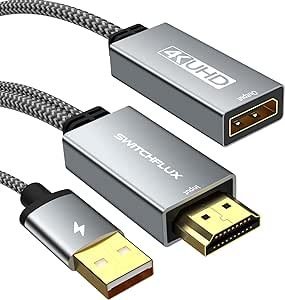 SWITCHFLUX Adaptador HDMI para DisplayPort, 4K @ 60Hz Active HDMI Macho para DP Fêmea Adaptador Conversor de Alta Velocidade HDCP 2.2 Cabo para PC, NVIDIA, AMD, NS, PS4/5, Xbox One/Series X (8,6