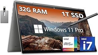 HP Envy x360 2 em 1 39.6 cm FHD Touchscreen, Intel Core i7-1355U, 32GB RAM, SSD de 1TB, teclado retroiluminado, câmera IR de 5MP, caneta Stylus, WiFi 6, Win 11 Pro, cinza, cartão USB Hotface de 32 GB