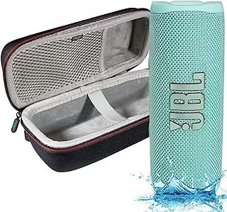 JBL Flip 6 – Alto-falante Bluetooth portátil à prova d’água, som potente e graves profundos, à prova d’água IPX7, 12 horas de reprodução com capa rígida Megen – azul-petróleo