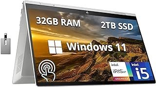 HP Envy x360 Laptop conversível 2 em 1, tela sensível ao toque FHD de 15,6 polegadas, Intel Core i5-1135G7, 32 GB de RAM, SSD de 2 TB, teclado retroiluminado, gráficos Iris Xe, webcam HD, WiFi 6, Win