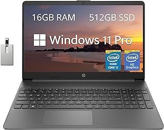 HP Laptop FHD de 15,6 polegadas, Intel Core i3-1215U, 16 GB de RAM, SSD de 512 GB, gráficos Intel UHD, webcam HD, teclado numérico, Wi-Fi 6, Bluetooth, cinza, Windows 11 Pro, cartão USB de 32 GB