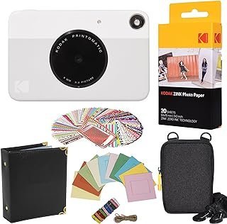 Kodak Pacote de presente para câmera instantânea Printomatic (cinza) + papel Zink (20 folhas) + capa + 100 molduras adesivas + molduras suspensas + álbum