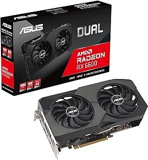 ASUS Placa gráfica dupla AMD Radeon RX 6600 8GB GDDR6 para jogos (AMD RDNA 2, PCIe 4.0, 8GB de memória GDDR6, HDMI 2.1, DisplayPort 1.4a, design de ventilador Axial-Tech, tecnologia 0dB)