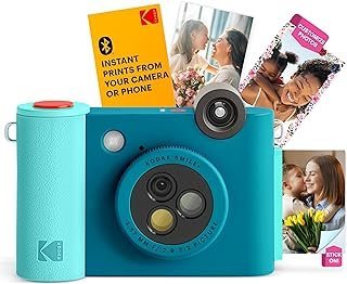 KODAK Câmera de impressão instantânea digital sem fio Smile+ com lente que muda de efeito, impressões de fotos adesivas de 5 x 7,6 cm e tecnologia de impressão Zink, compatível com dispositivos iOS e