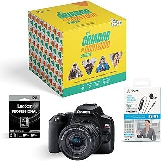 Canon Kit Criador de Conteúdo Starter com Câmera Digital EOS Rebel SL3 e lente EF-S 18-55mm, microfone de lapela Boya BY-M1 e Cartão de memória Lexar Professional Silver 128GB