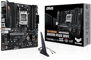 ASUS Placa-mãe para jogos TUF Gaming A620M-PLUS (WiFi) AMD AM5 (Ryzen 7000) microATX (DDR5, PCIe 4.0, 2xM.2, LAN, Wi-Fi6, 2xDisplayPort, HDMI, frontal USB 3.2 Gen 1 Tipo-C, BIOS Flashback, M.2