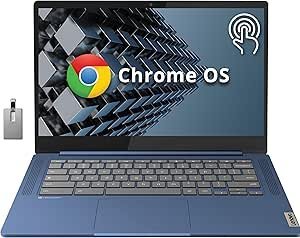Lenovo IdeaPad Slim 3 Chromebook, tela sensível ao toque IPS FHD de 14 polegadas, CPU MediaTek Kompanio 520, 4GB LPDDR4X, 64GB eMMC, webcam, teclado regular, WiFi6, Chrome OS, azul abyss, cartão USB
