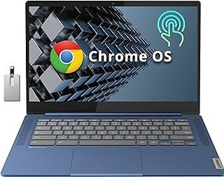Lenovo IdeaPad Slim 3 Chromebook, laptop FHD IPS Touchcreen de 35.6 cm, processador MediaTek Kompanio 520, 4 GB RAM, 64 GB eMMC, webcam, teclado regular, WiFi6, Chrome OS, azul abyss, USB de 128 GB