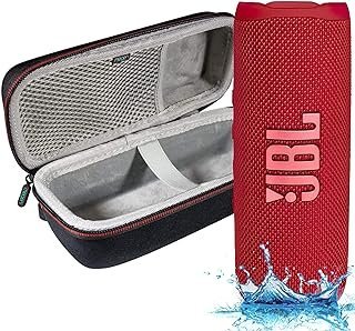 JBL -Flip 6 – Alto-falante Bluetooth portátil à prova d’água, som potente e graves profundos, à prova d’água IPX7, 12 horas de reprodução com capa rígida Megen – Vermelho