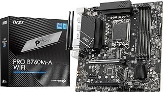 MSI Placa-mãe PRO B760M-A WiFi ProSeries (suporta processadores Intel de 12ª/13ª/14ª geração, LGA 1700, DDR5, PCIe 4.0, M.2, LAN de 2,5 Gbps, USB 3.2 Gen2, HDMI/DP, Wi-Fi 6E, Bluetooth 5.3, mATX)