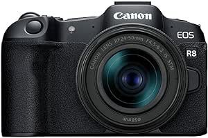 Canon Câmera EOS R8 Full-Frame Mirrorless com lente RF24-50 mm F4.5-6.3 IS STM, 24,2 MP, vídeo 4K, processador de imagem DIGIC X, detecção e rastreamento de assuntos, compacta, conexão